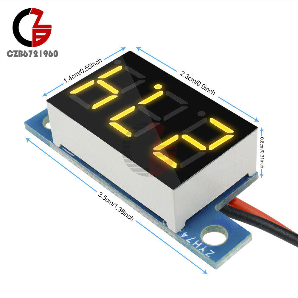 3 LED 2 Wire 0.36 inch 3.3-17V Panel Meter Mini Lithium Battery Yellow Voltmeter