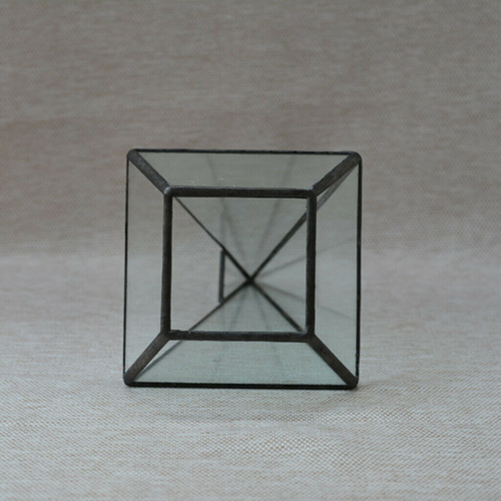 Pyramid Glass Geometric Terrarium Box Tabletop Succulent Planter Black