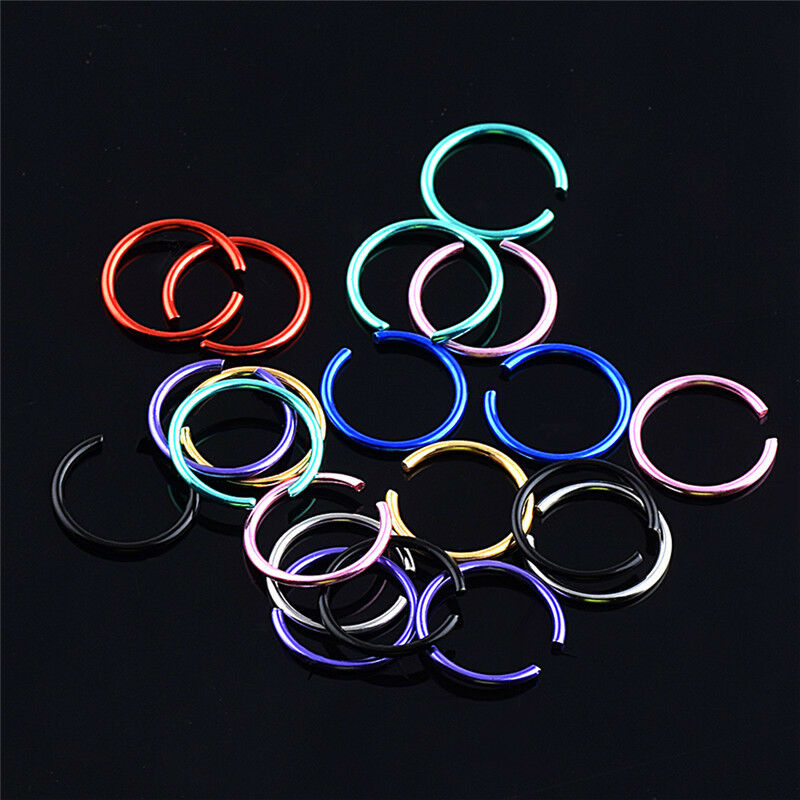 40x Colorful Stainless Steel Nose Rings Piercing Lip Hoop Piercing Jewelry N Tt