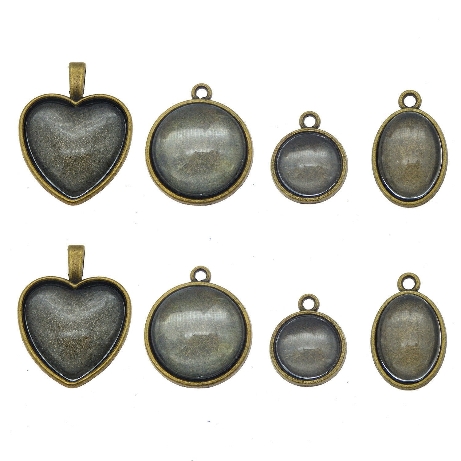 8Sets/lot Alloy Mixed Bronze Round Setting Blank Tray Glass Cab Pendant Jewelry