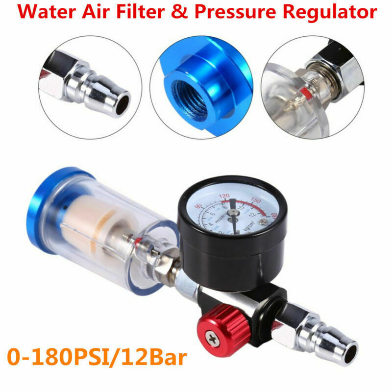 Air Pressure Regulator Spray Gun 0-180Psi Gauge & In-Line WaterTrap Filter Tool