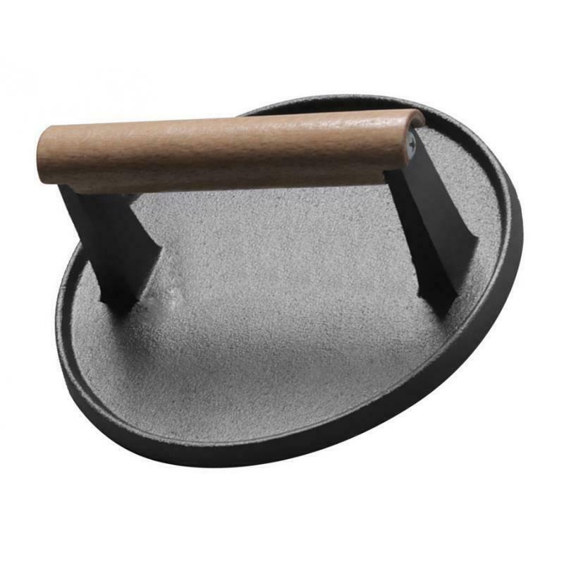 Cast Iron Round Burger BBQ Grill Press Cooking Utensil for Pan Oven Griddle