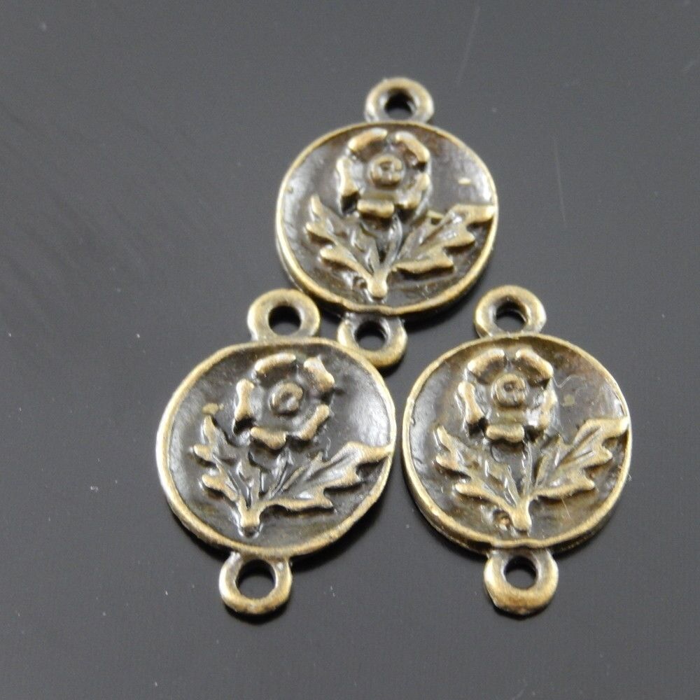 40pcs Antiqued Bronze Alloy Flower Pattern Round Connector Pendant Jewelry Craft