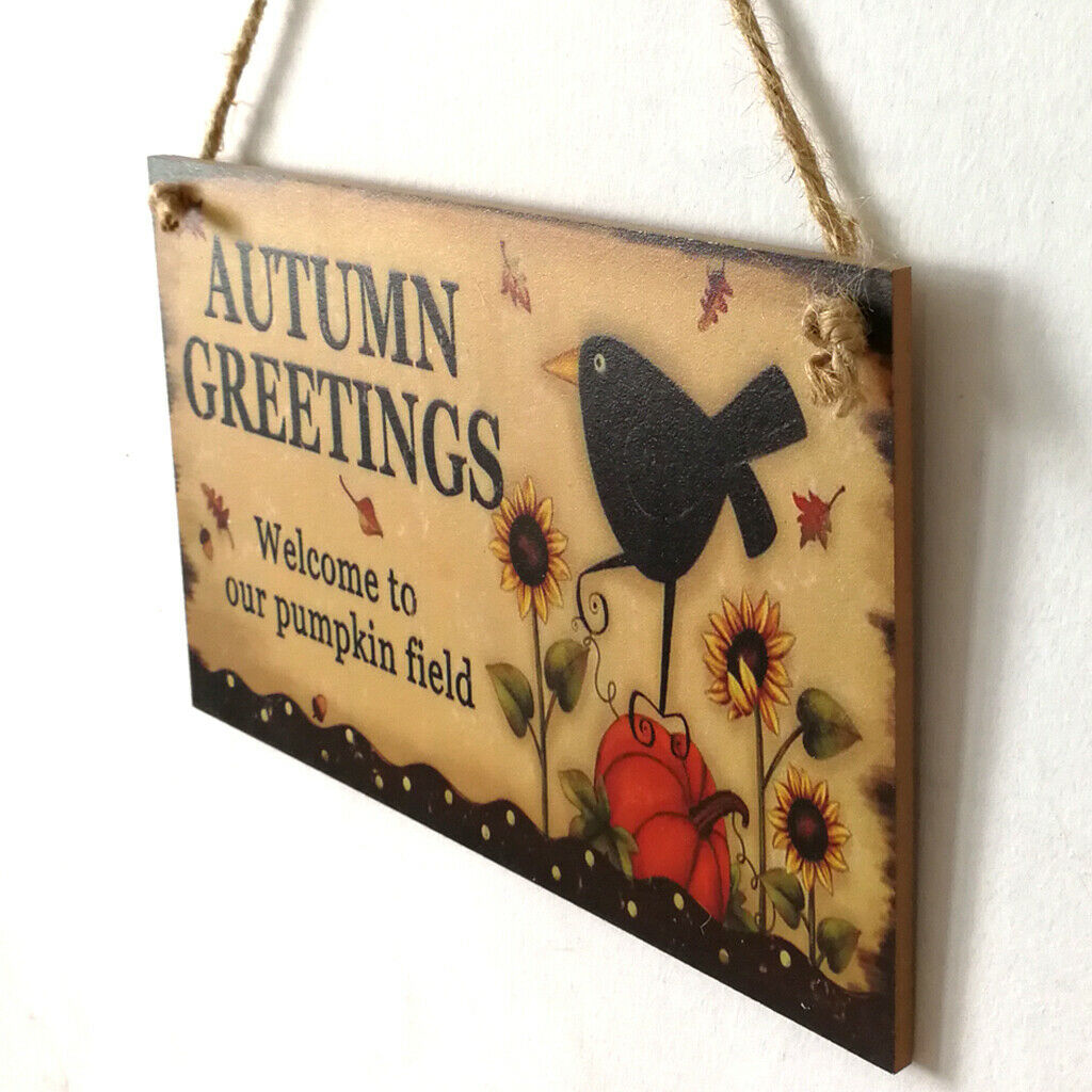 Autumn Greetings-Wooden Harvest Home Wall Door Hanging Sign Thanksgiving