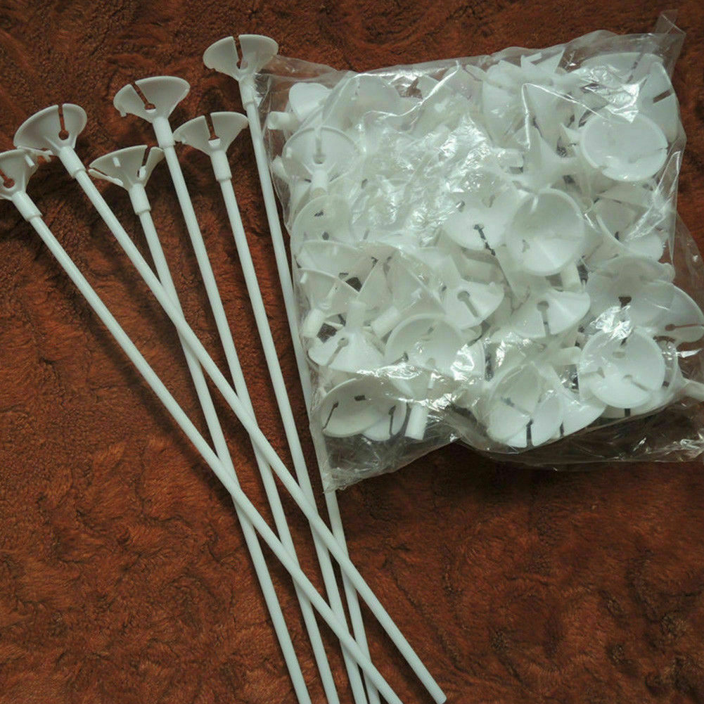 50pcs Balloon Sticks Plastic White Balloon Holder with Cups for Wedding Party