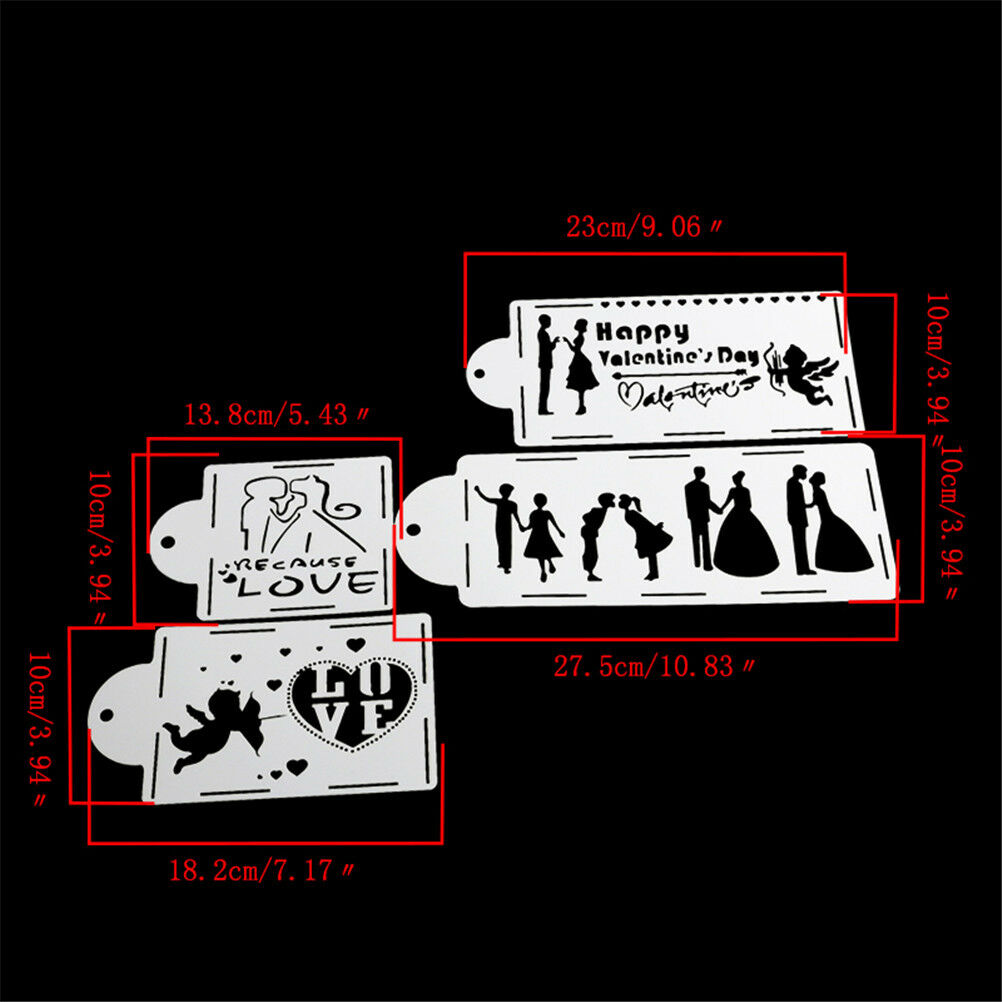 4X/Set Lovers heart wedding cake Mould Spray Cake Templates Stencil Mold ToolRDD