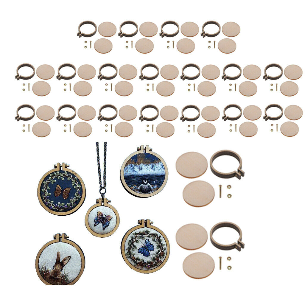 40 Pieces Mini Wooden Embroidery Hoop Embroidery Hoop for Pendant Making 2cm