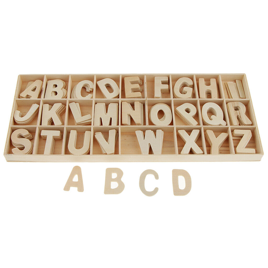 156Pcs Set Wooden Craft Letters with Storage Tray - Unpainted Wood Alphabets