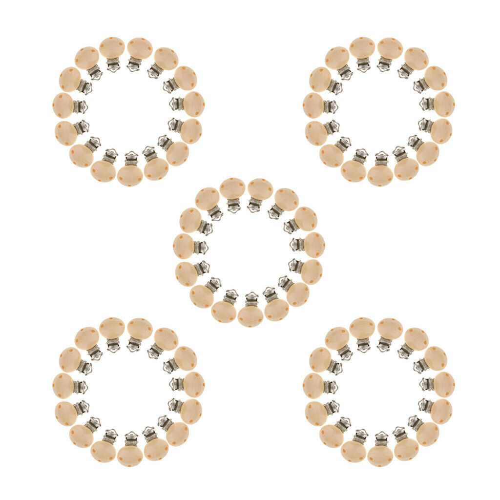 75 Pieces Wooden Round Baby Pacifier Clip Soother Dummy Clips DIY Bead Tool