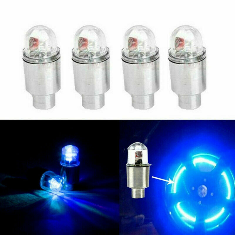 4PCS Car Blue Wheel Tire Air Valve Stem LED Light Caps Cover Accessories 3.8cm