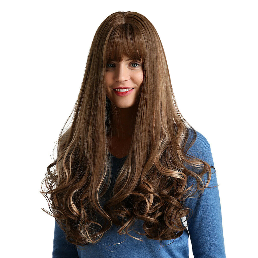 30 Inch Women Long Curly Wavy Wig Brown Wigs