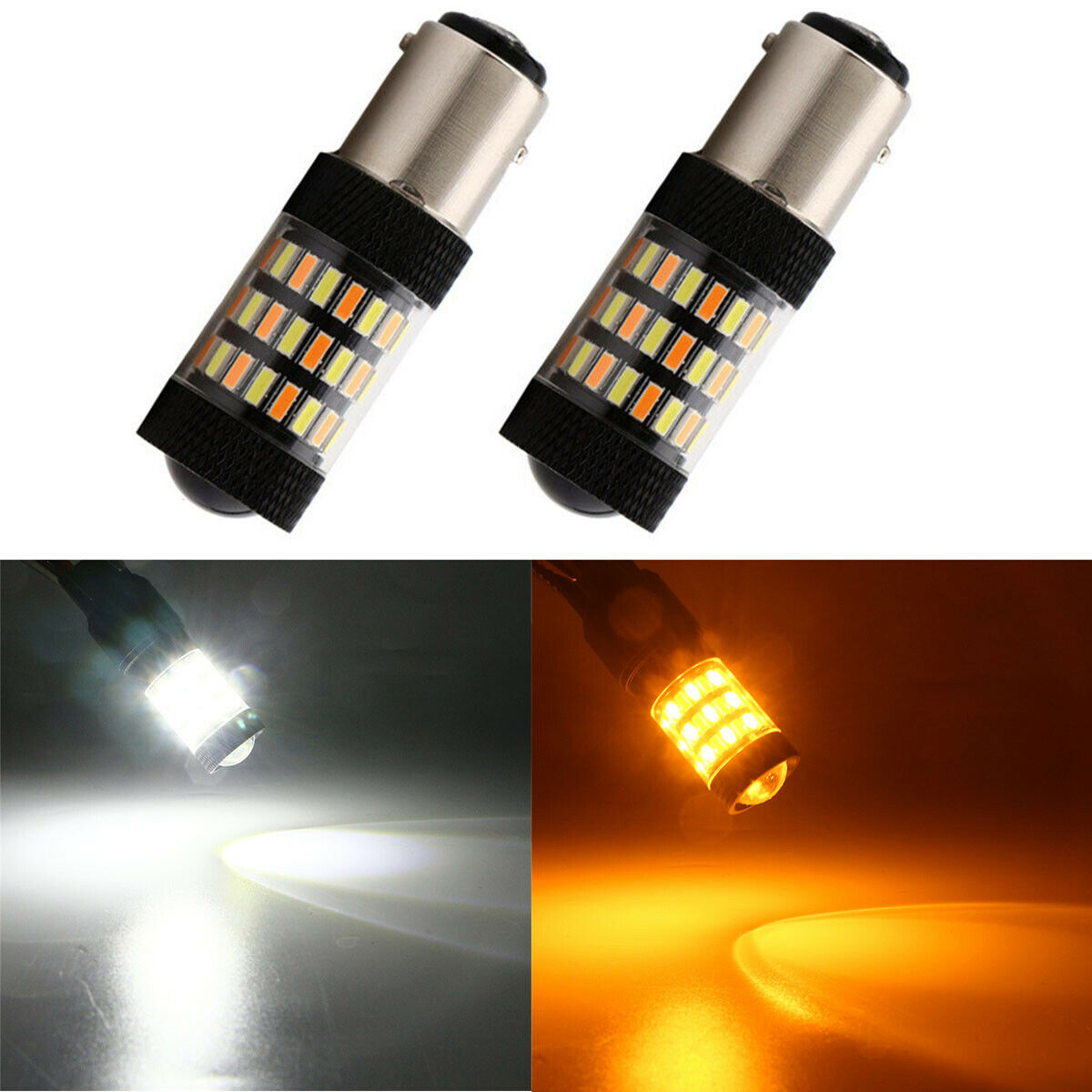 2PCS 1157 Switchback Dual Color LED Bulb Turn Signal Light 600LM 6500K 60-SMD
