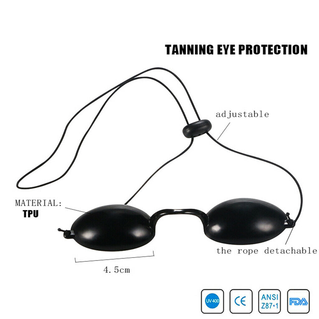 Flex Soft Tanning Bed Goggles Eye Protection UV Glasses Eyeshields Black TPU