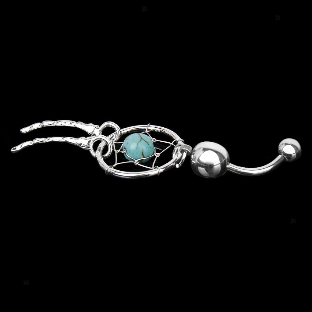 2 Pcs 14G Stainless Steel Barbell Crystal Dream Catcher Dangle Navel Belly Ring