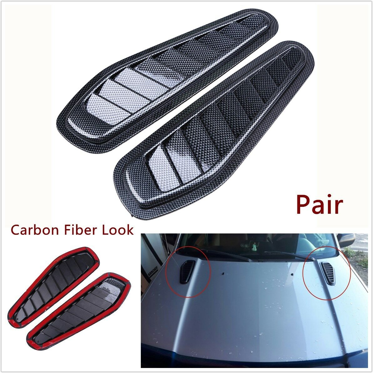 2x Car Decorative Air Flow Intake Scoop Turbo Bonnet Vent Cover Hood Car-Styling