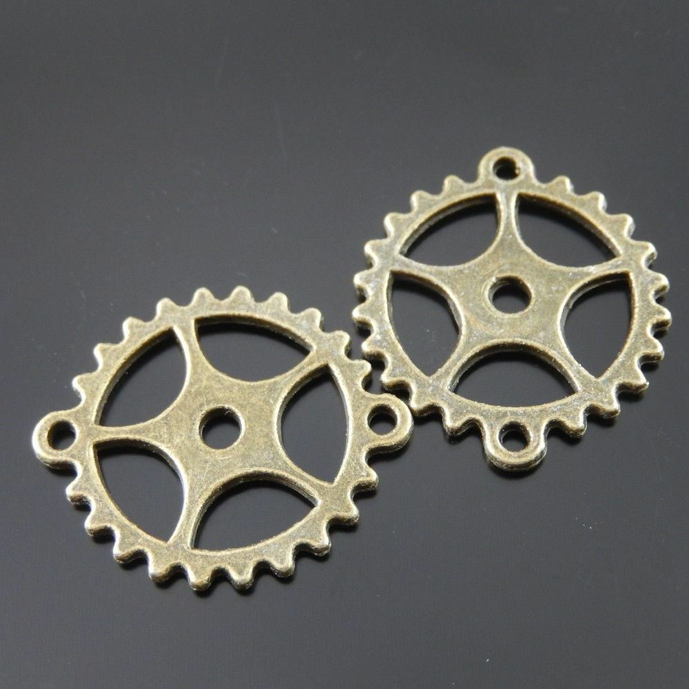 20-pack Antiqued Bronze Alloy Gear Connector Jewelry Making Pendant Charm 25x2mm