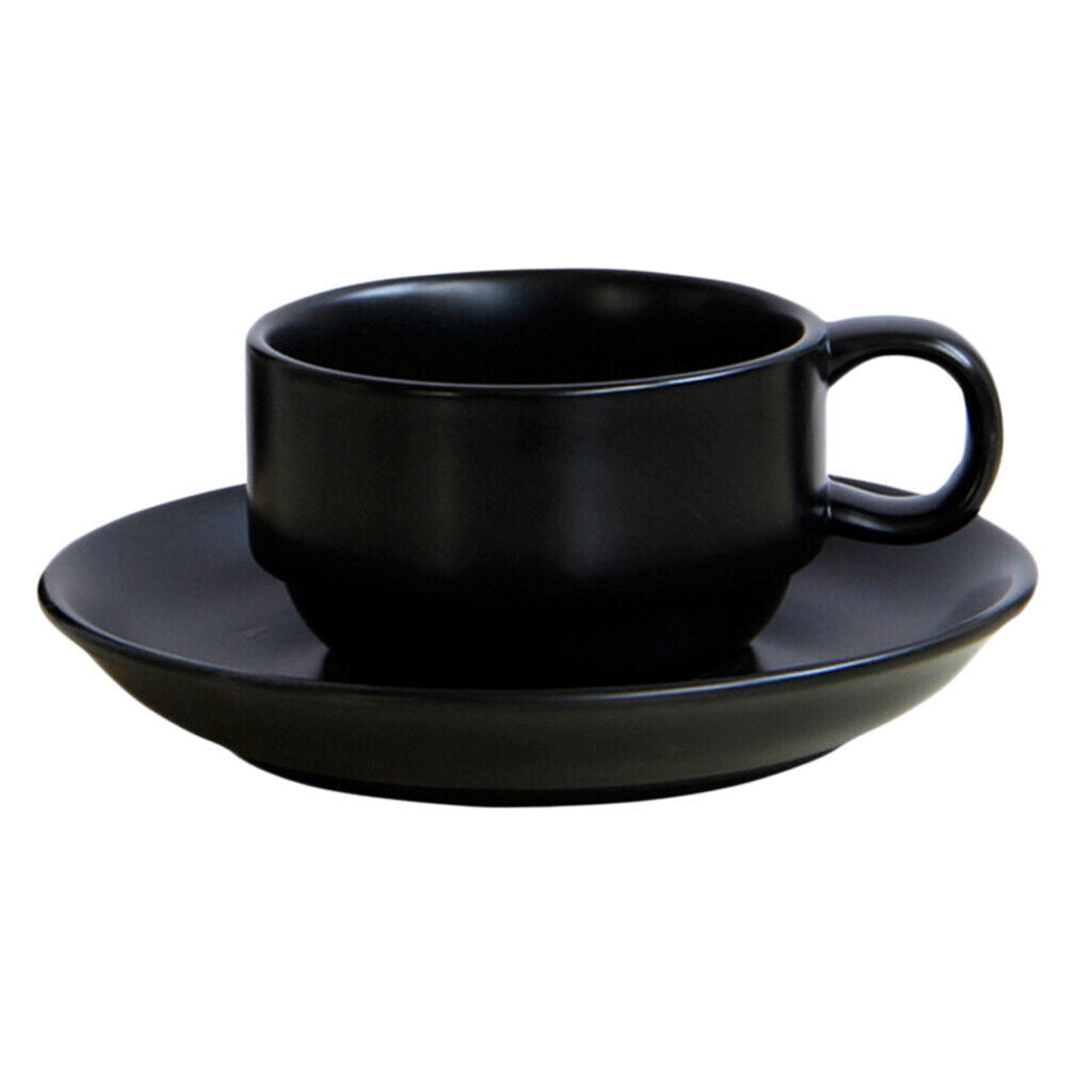 1Pc Ceramic Matte Black Coffee Mug with Saucer Set Modern Style Espresso Cup