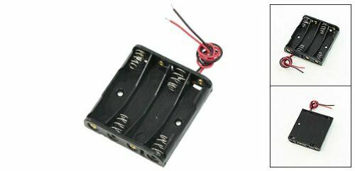 Black 4 x 1.5V AAA Battery Holder Storage Case Box w Wire Leads S6R6R6