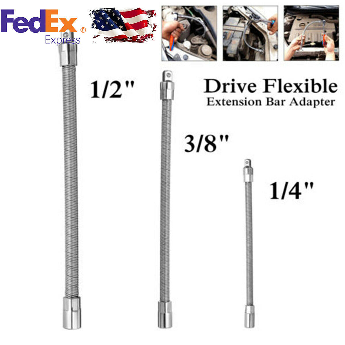 3PCS Alloy Flexible Socket Extension Cable Flex Bar Ratchet Light Impact Tools