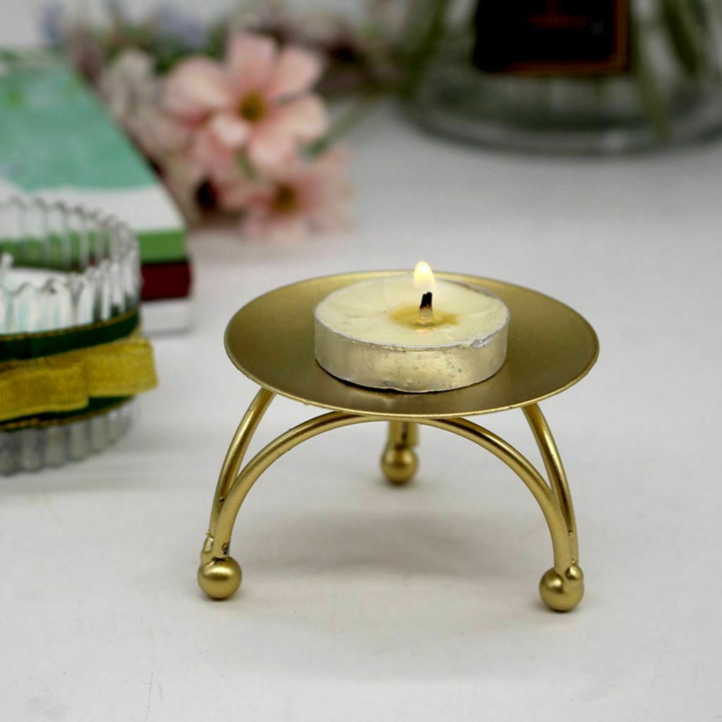1pc Metal Iron Plate Candle Holder Round Candle Stand Centerpiece for Dinner