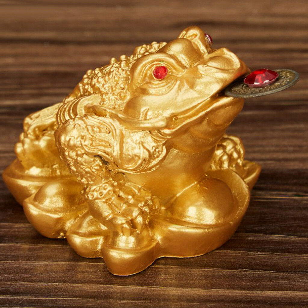 Money LUCKY Fortune Ching Frog Toad Coin Tabletop Feng Shui Decor 5cm Golden