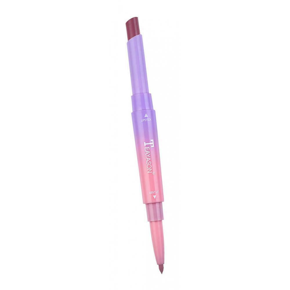 Double Head Lip Liner Waterproof Matte Longlasting Lipliner Pen Peach Pink
