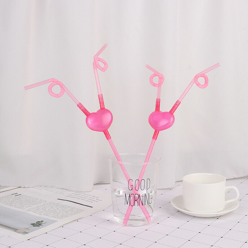 Love Heart Double Straw Unique Flexible Drinking Tube Straws Bar Accessor.l8
