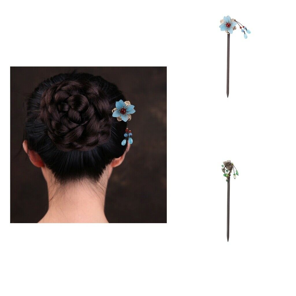 2x 18cm Handmade Hair Pins Natural Chopsticks Flower Party Gifts for Girl's