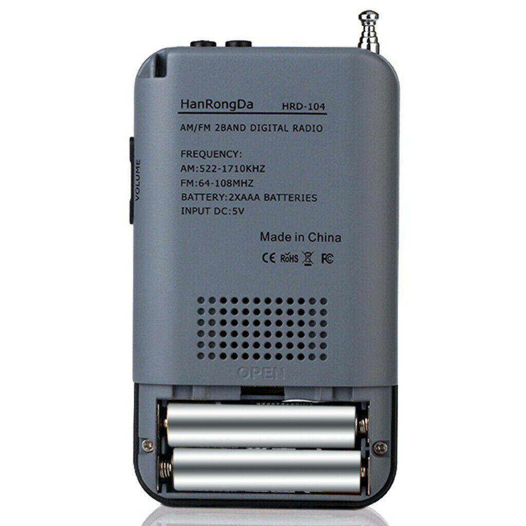 Portable Radio FM/AM Digital With Rechargeable Battery& Earphone Radio Gray