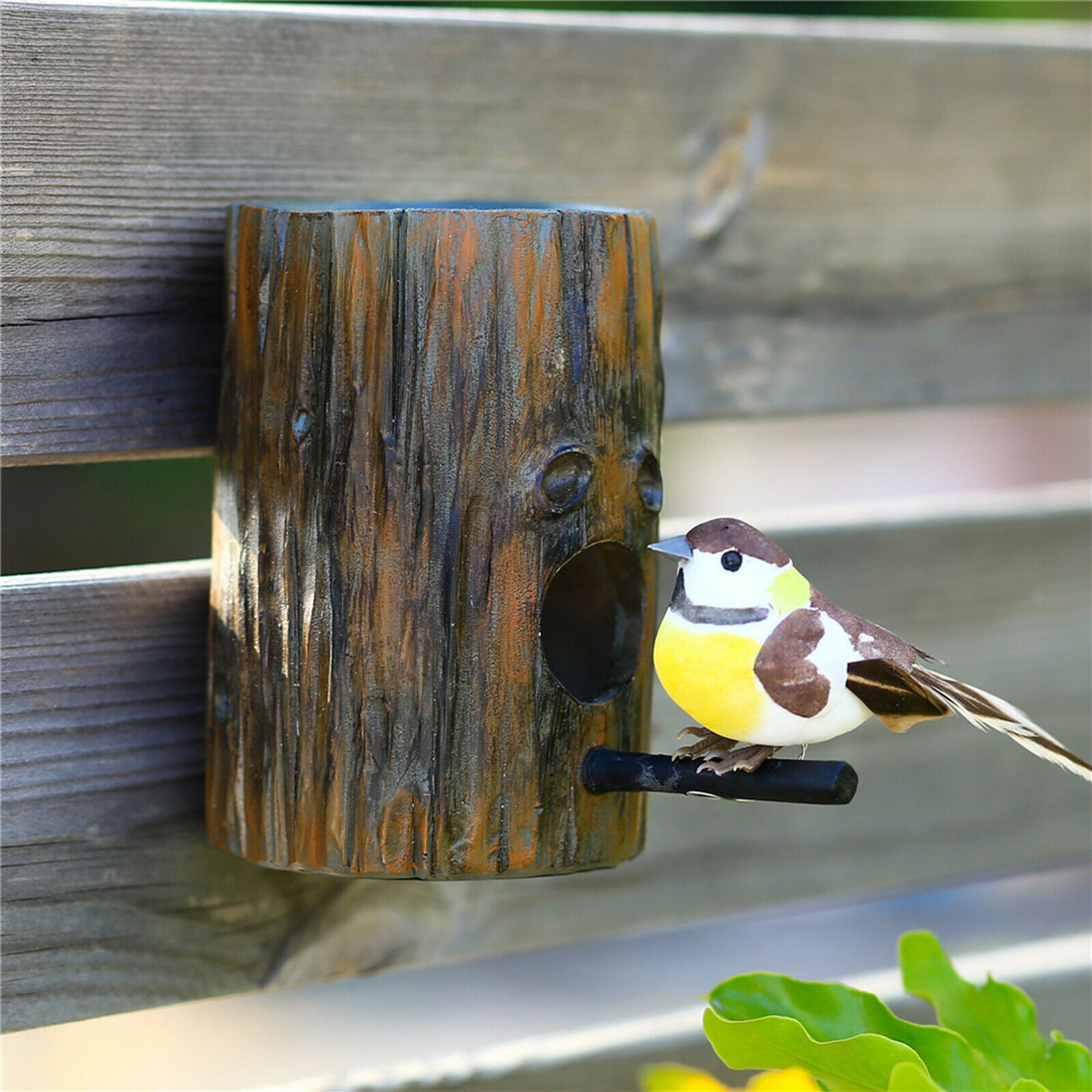 Simulation Wood Hanging Bird Feeder Decorative for Outside Outdoor Patio