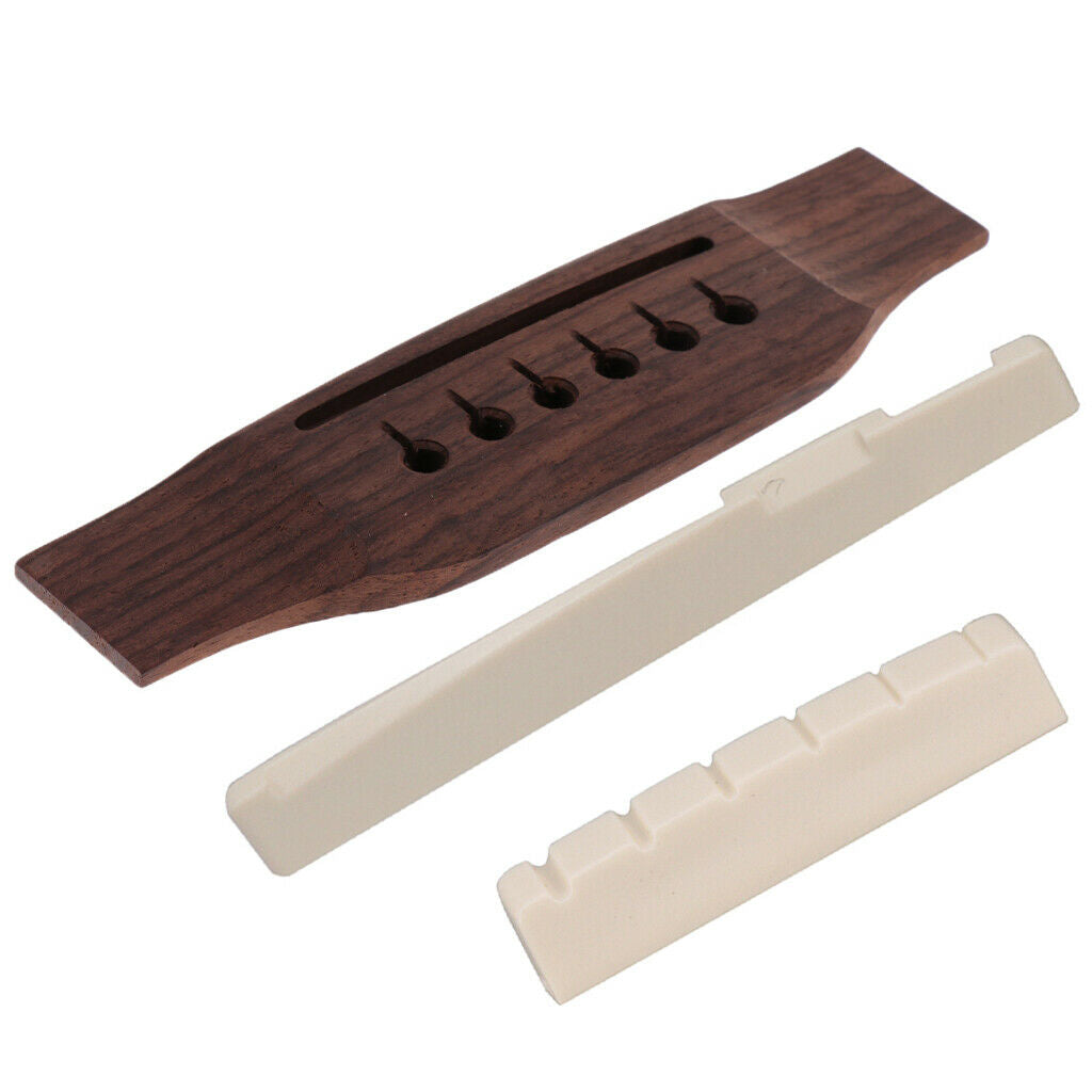Left-Handed Fo Guitar Rosewood Saddle Bridge with Plastic Saddle Nut