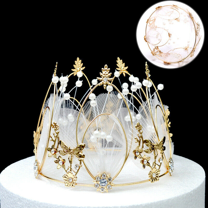 Silk Yarn Round Crown Birthday Cake Topper Baking Decorating Party Suppli.l8