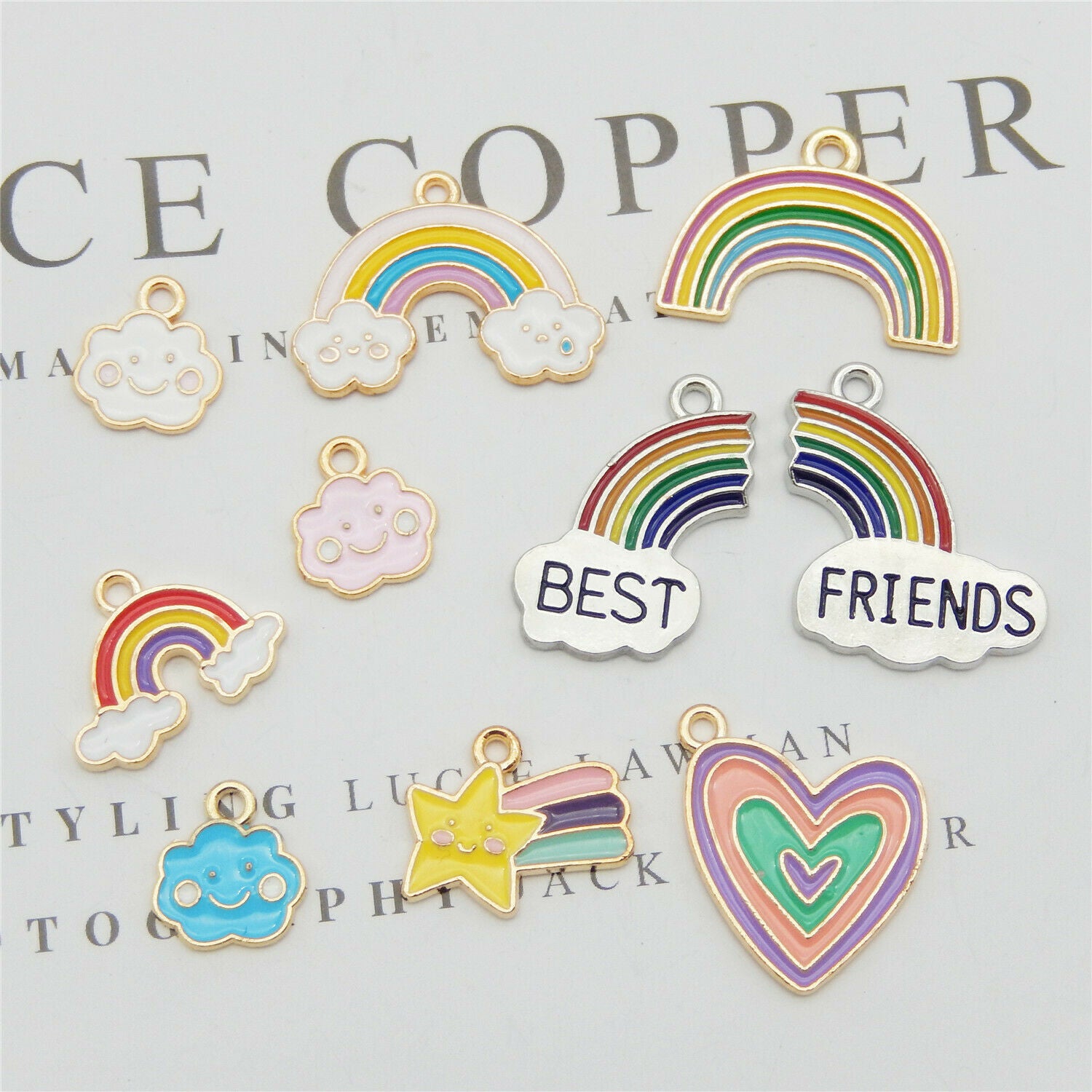 20pcs Colorful Enamel Plated Meteor Rainbow Cloud Pendant Charms DIY Findings