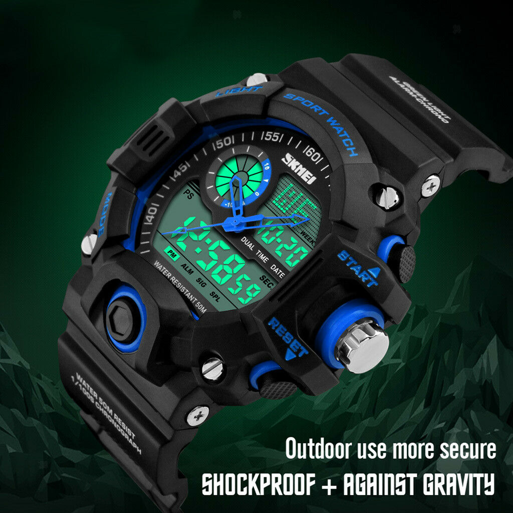 Mens Multi-Functional Sport Digital Watch 50m Water Resistant Blue