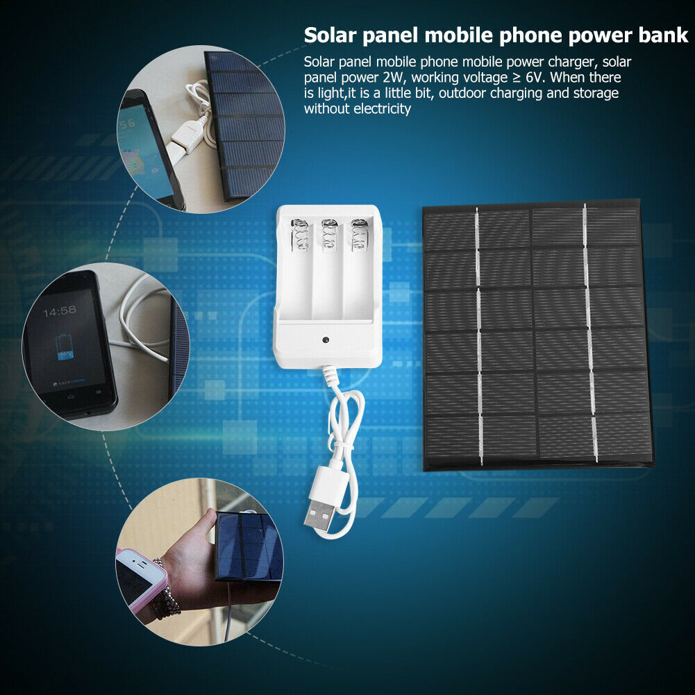 2W 6V USB Output Solar Battery Charger + AA Rechargeable Battery Charger @