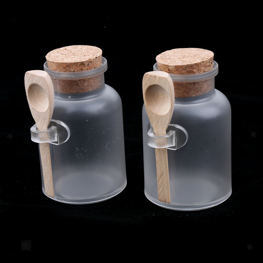 2 PCS Clear Plastic Bath Salt Bottle With Cork and Spoon for Salon Beauty Home