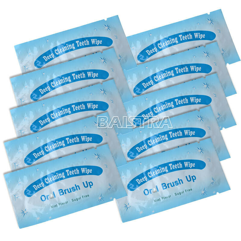 10 x Oral Brush Up Dental Cleaning Fresh Finger Wipes Teeth Cleaning Whitening