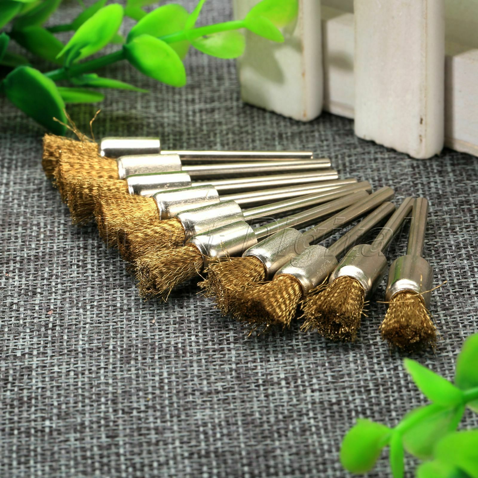 10Pcs 8mm Pen Brushes Brass Wire 3mm Shank Polishing Grinder Power Rotary Tools