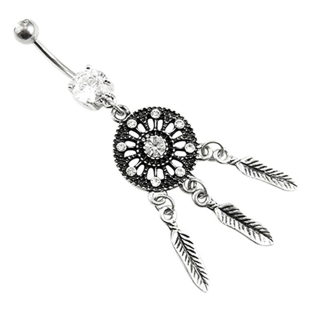 Crystal Rhinestone Dream Catcher Body Piercing Belly Button Navel Ring Ba.l8