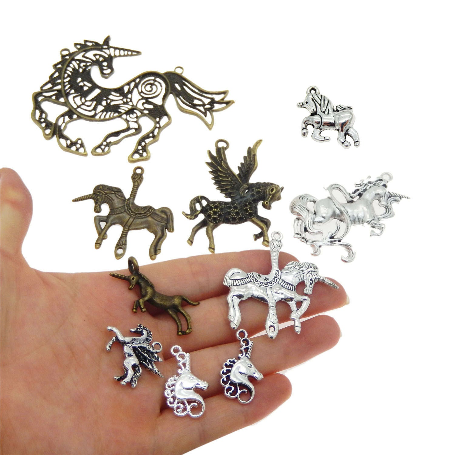 10 Mixed Metal Alloy Unicorn Charms Pendants DIY Jewelry Making Accessories