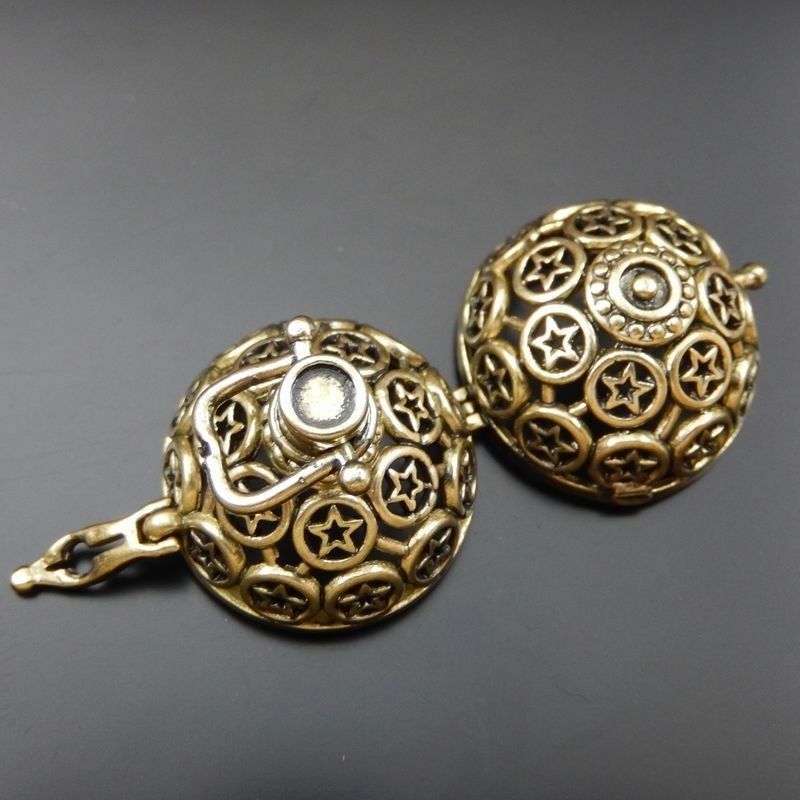 39687 Antiqued Bronze Brass Star Ball Shaped Pendant Lockets Charms 24*21*28mm