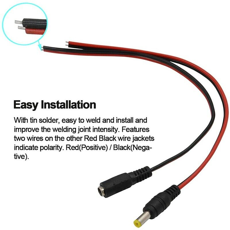 10 Pairs DC Power Pigtail Cable Wire,12V 5A Male & Female Connectors for CCTL6Q8
