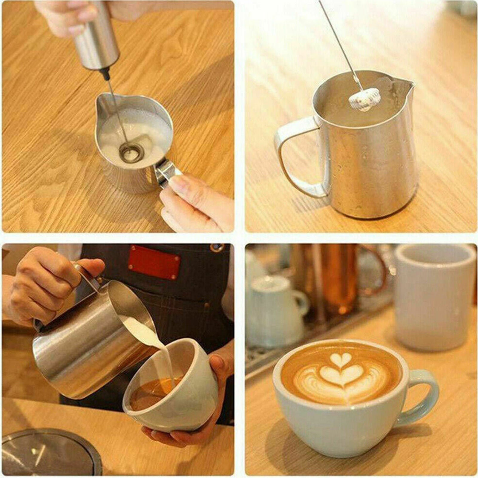 Electric Milk Frother W/ 3 Spring Whisk Head Drink Mixer Coffee Foam Maker Tool