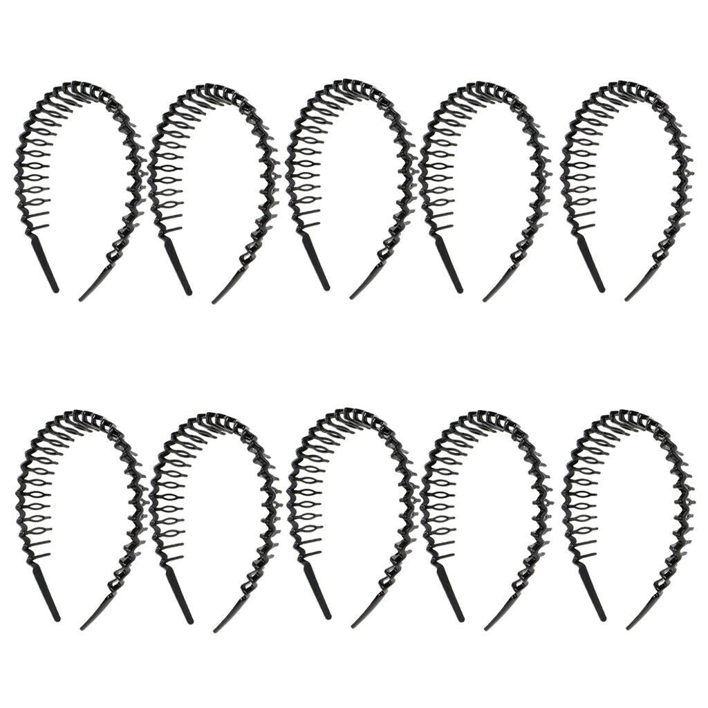 10pcs Woman Plastic Tooth Comb Headband Narrow Hair Headband Black