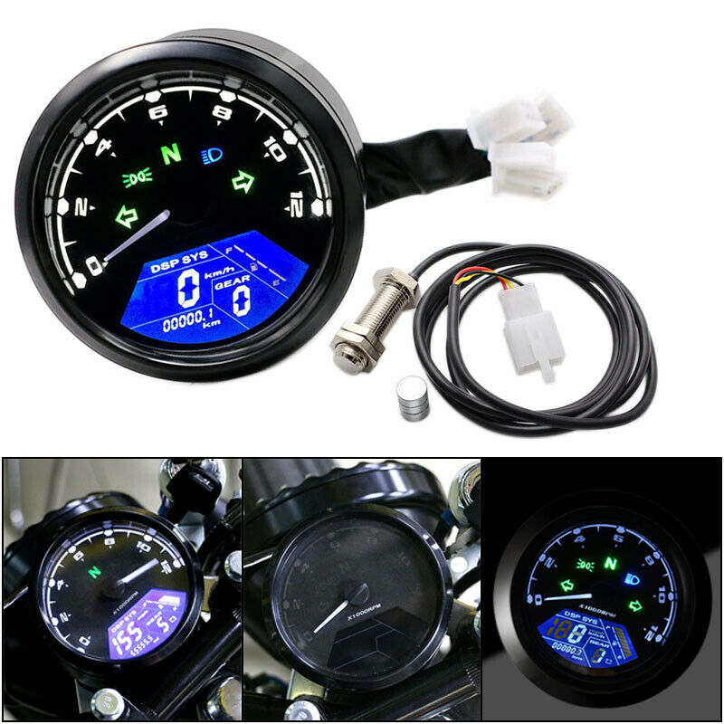 12000RPM LCD Digital Motorcycle Speedometer Tachometer  Cafe Racer moto Odometer