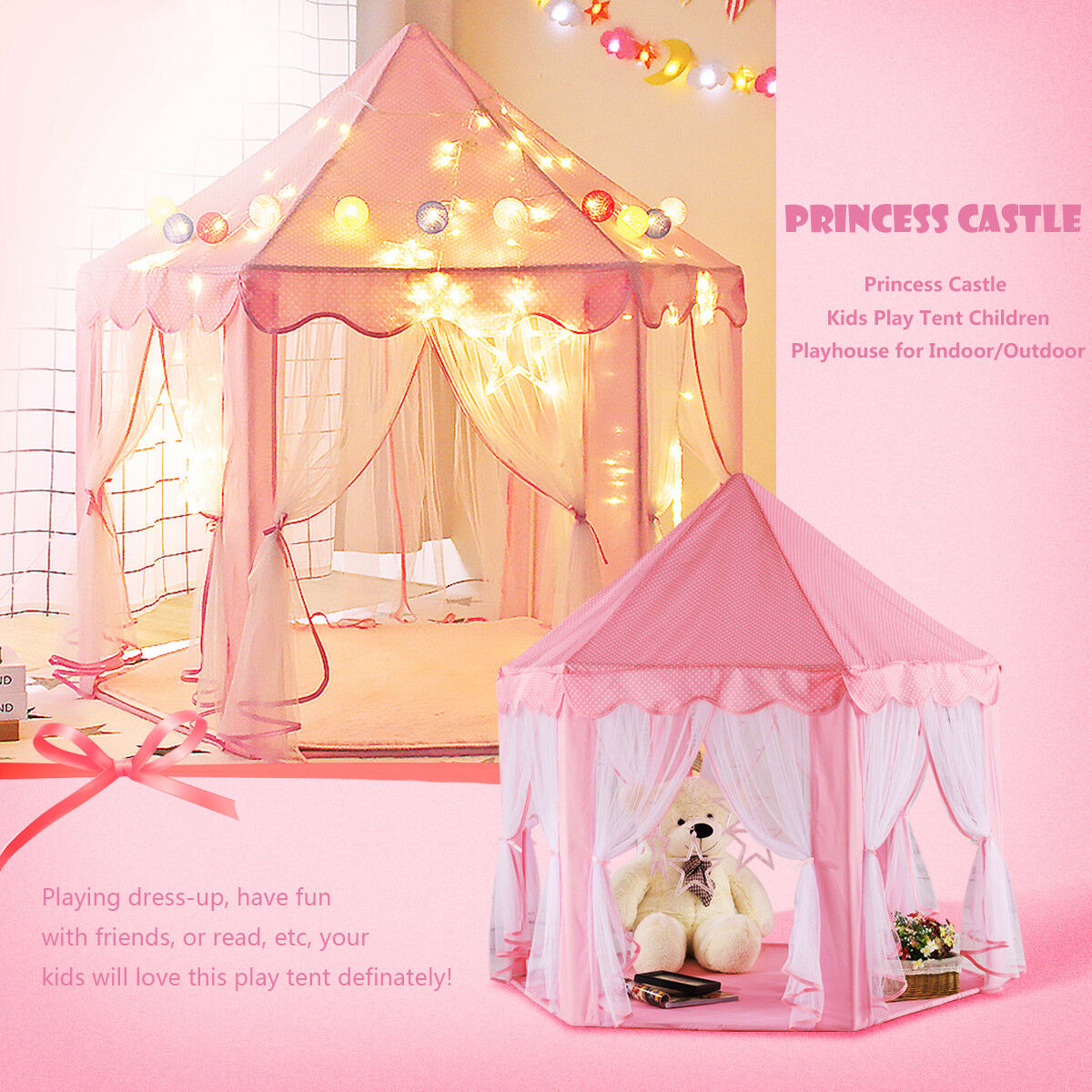 Girls Pink Princess Castle Cute Playhouse Children Kids Play Tent Outdoo â˜ª
