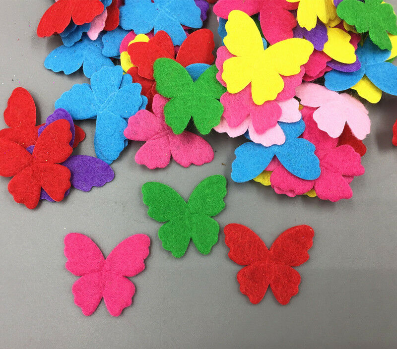 100pcs Mixed Colors butterfly-shape Die Cut Felt Cardmaking decoration 30mm