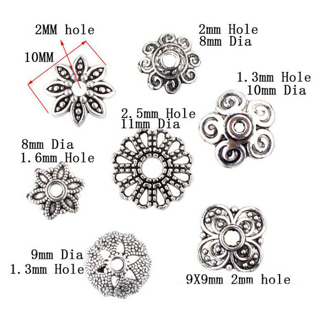 140pcs Tibetan Style Flower Torus for Beads Pearls Round Balls Spacers Charm