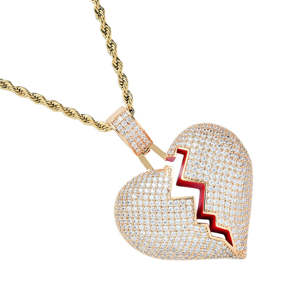 Heart-broken shape pendant zircon hip-hop necklace Golden
