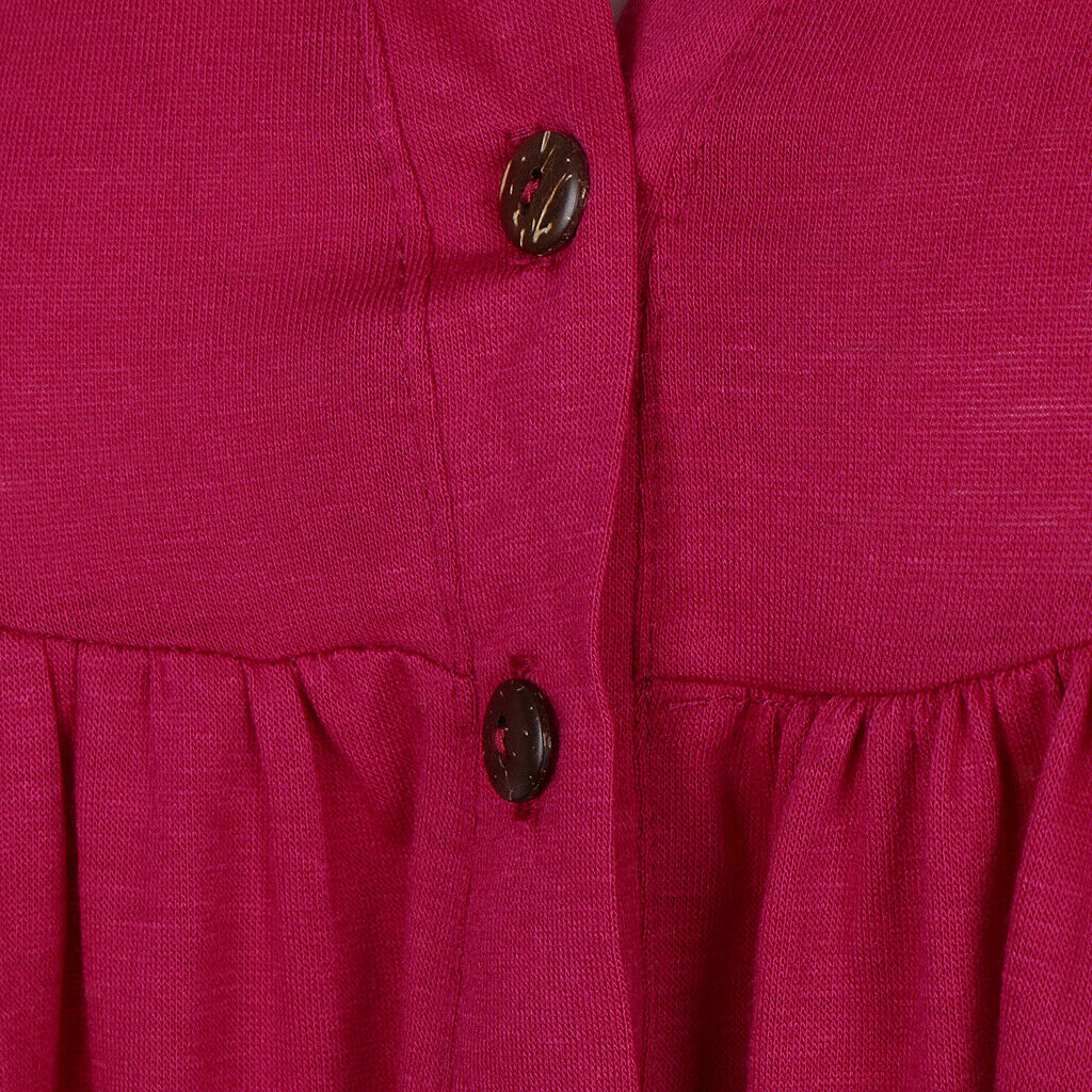 Women's 3/4 Sleeve Casual Loose Buttons Pleated Tops Blouse Dress S Purple